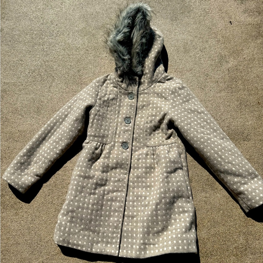 Cat & Jack, Grey with white polka dots, Coat, Size Medium
